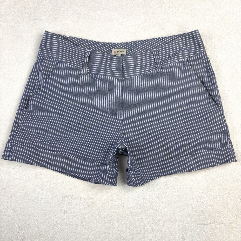 CREMIEUX Shorts Womens 4 Blue Pinstripe Cuffed Tailored Classic Office Siren